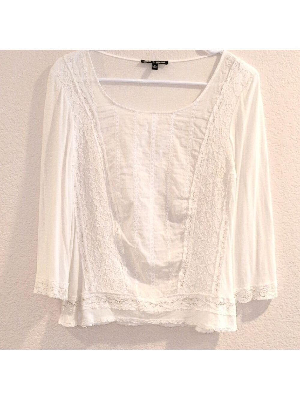Cable &Gauge Top, Blouse, Size Medium,Lace Embellished.100% Cotton Combo.